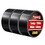Fyguard 3 Rolle Panzertape Schwarz, 48mm x 120m Gewebeklebeband 210μ Gaffa Tape Duct Tape Wasserdichtes Reparaturband Panzerband Witterungsbeständig für Haushalt Gärten Baustellen (40m/Rolle)
