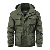 Bomberjacken Herren Winddicht Trekkingjacke mit Multi Tasche Winterjacke Zip Entfernbar Cargo Jacke Einfarbiges Bequem Atmungsaktive Motorradjacke Outdoor Loose Fit Windjacke