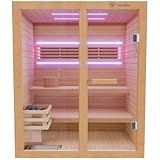Dewello® Finnische Sauna Tofino 160x150 Kabine aus Hemlock Tannenholz mit 4,5KW HARVIA Ofen 2-3 Personen inkl. Sauna Zubehör