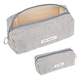 Deepton Mäppchen Cord-Stoff, Federmäppchen Milchig Grau für Mädchen Teenager, Federtasche Stiftetasche Stiftemappe Pencil Case Schulmäppchen für Schule, Büro - Grau