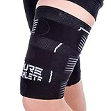 Pure Athlete Oberschenkel-Kompressionsmanschette – verstellbare Riemen, Quad-Wickel-Stützbandage, Oberschenkeloberschenkel (1 Ärmel – Schwarz, XL)