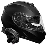 Klapphelm Integralhelm Helm Motorradhelm RALLOX 160-3 schwarz/matt mit Sonnenblende (S, M, L, XL) Größe L