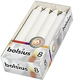 Bolsius Glatte Stabkerzen - Weiß - Set 8 Stück im Karton - Dekorative Haushaltkerzen - Brenndauer 6 Stunden - Unparfümierte - Natürliches Pflanzenwachts - 18 x 2 cm