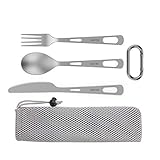 OUTXE Titanium Camping-Utensilenset 3-teiliges Titan Löffel-Gabelmesser-Kombi- und Neopren-Etui, Lunchbox-Besteckset und Reisebesteck.