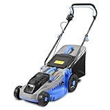 Kanwod KGALM-1638 Elektro Rasenmäher mit 38 cm Schnittbreite, 1600 W, 5-stufige Schnitthöhenverstellung 30-75 cm, 42 Liter Grasfangkorb, 3400 U/min, empfohlen für Rasenflächen bis 1000 m²