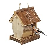 Relaxdays Vogelfutterhaus Holz, zum Aufhängen, Garten, Vogelfutterspender Kleinvögel, HxBxT 19,5 x 15 x 12,5 cm, Natur