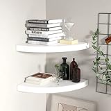 Gecheer Eck Wandregal Eckregal Bücherregal Hängeregal Schweberegal Wandablage Regal Dekoregal Büroregal Wohnzimmer 2 STK. Hochglanz-Weiß 35x35x3,8 cm MDF