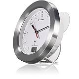 Bresser 8020114 Bad Wanduhr MyTime Bath mit Temperaturanzeige und Funkuhr mit gebürstetem Aluminiumrahmen, Saugnäpfen und Standfuß für Tischmontage, Weiß