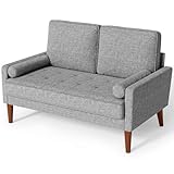 Vesgantti Sofa 2-Sitzer, Modernes Lichtgrau Couch 2 Sitzer mit 2 Wurfkissen, Kleine Stoffcouch mit Armlehne, Knöpfe Sitzkissen Gästesofa für Wohnzimmer/Wohnung/Büro, 121 x 77 x 87CM