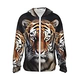 LSF 50+ Tiger Sonnenschutz-Kapuzenpullover, durchgehender Reißverschluss, langärmelig, leicht, Kapuzenjacke, Rashguard-Shirt, Schwarz, Medium