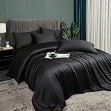 Luofanfei Kühlende Sommer Bettwäsche 135x200 cm Schwarz Bambus Polyester Glänzend Glatt Uni Bettwäsche Set Luxus Einfarbig Zweiteilig Bettbezug Set 135 200 Einzelbett mit Reissverschluss