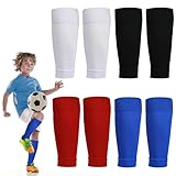 Soleeya 4 Paar Fussballstutzen Kinder 4 Farben Lange Stutzen Ohne Socken Kinder Dehnbare Atmungsaktive Fußball Sleeves, Fußballstutzen Für Fußball Basketball Laufen und Radfahren Marathon