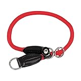 lionto Hundehalsband aus strapazierfähigem Nylon für Hundetraining, Länge 50 cm, 1 cm Dicke, Zugstopp Halsband für Hunde, Lederimitat mit Metallring & Anpassung durch stufenlosen Schieber, rot