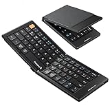 ProtoArc Faltbare Kompakte Tastatur QWERTZ, XK04 Tragbare Bluetooth-Tastatur mit PU-Lederhülle, Kabellose Mini Reise Tastatur für iPad iPhone Mac Android Windows iOS - Schwarz