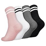 Apricitie 4 Paare Rutschfeste Socken Damen Grip Yoga Socken 35-42 Pilates Socken Antirutsch Sportsocken mit Noppen Stoppersocken Grip Socken für Damen Frauen