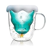 RAZURE Niedlicher Weihnachtsbaum-Kaffeetasse, Milchbecher, 284 ml, doppelwandig, isolierte Glas-Espressotasse mit Griff, Trinkgläser, für Frauen, , Büro, persönlich