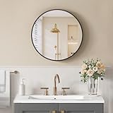 SONGMICS 61 cm d Spiegel rund, runder Spiegel, Wandspiegel, Metallrahmen, einfache Montage, modern, für Bad, Wohnzimmer, Schlafzimmer, Flur, Eingangsbereich, tintenschwarz LWM102BD03