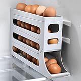 Qcdou Eierhalter Kühlschrank, Große Kapazität Eierspender für 30 Eier, Stapelbarer Eier-Organizer, Automatisch Rollender Eierbehälter, Egg Holder, Eier-Frische-Aufbewahrungsbox für Küche(Grau)