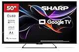 SHARP 50HR7365E – Google TV, 50' UHD, Rahmenlos, 144 Hz, QLED, HDR10, Dolby Vision HDR, Google Assistant mit Mikrofon, Chromecast, Bluetooth, Dolby Atmos 2x12 W, HDMI 2.1 x4, USBx2, Farbe Schwarz