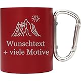 Edelstahl Tasse Rot mit Karabiner 250 ml mit Gravur und Motiv - personalisierter Outdoor Becher, doppelwandig, Camping Tasse, Geschenk für Bergliebhaber, Gipfelstürmer, Wanderfreunde