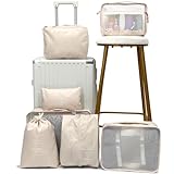 JOINPAYA 8 Stück Reise Gepäckorganizer aus Strapazierfähigem Material Leichte Koffer Packbeutel für Kleidung Beige Platzsparend und Waschbar für Stressfreies Reisen