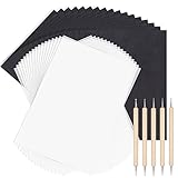 QINREN Kohlenstoff Transfer Papier,100 Kohlepapier A4 Weiß Schwarz Transferpapier Graphit Kopierpapier mit 5 Holzstift für Rückverfolgung Holz Papier Leinwand