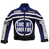 Biker Jacke für Kinder, Motorradjacke in blau, Racing Jacke (3XL)
