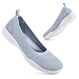konhill Slipper & Mokassins für Damen, Sportschuhe, Leichte Slip On Sneakers Mesh Flache Schuhe Trainers Hellgrau EU 37.5