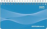 Querkalender Mini PP-Einband blau 2025 - Tisch-Kalender - Büro-Planer 15,6x9 cm - 1 Woche 2 Seiten - Ringbindung - Zettler