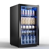 TRIUMPHKEY 95L Mini-Kühlschrank mit Glasfront (Glastür), Kompakter Getränkekühlschrank für bis zu 128 Dosen, mit verstellbaren Regalen für Bier, Wein, Soda, Ideal für Haushalt, Bar, Büro, Wohnung