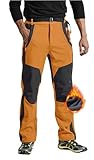Rdruko Softshellhose Herren Winter Skihose Wasserdicht Winterhose Gefüttert Outdoor Thermohose Verdickte Wanderhose für Skifahren Wandern Camping (Orangenfarbig, XL)