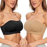 Kiiwah 2 Paar Trägerloser BH Damen Bandeau Rückenfrei BH Ohne Träger Push Up Tube Top ohne Bügel Nahtlos Gepolsterter Bralette BH mit Rutschfester Silikon Transparente Träger