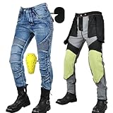 SHUOJIA Motorradhose Damen, Motorrad Jeans Damen Aus Aramidfaser,Motorrad Schutzhose Hose Mit Protektoren (Blue Female-A,S)