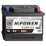 HR HiPower Autobatterie 12V 63Ah 580A/EN Starterbatterie ersetzt 44Ah 45Ah 46Ah 50Ah 60Ah 62Ah 65Ah