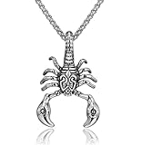 ZQIUDLOF Gothic Vintage Style Titanium Poison Scorpion Halskette, Punk Männer Tier Edelstahl,Silver pendant + chain 70 cm