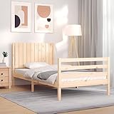 ARKEM Massivholzbett mit Kopfteil Bettgestell Bed Frame Holzbett Kopfteil Bett Schlafzimmer Bett Massivholzbetten 100x200 cm - 3194756