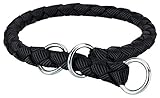 TRIXIE Cavo Zug-Stopp Halsband Größe S: Halsumfang 30–36 cm/ø 12 mm in schwarz - Hundehalsband aus Gurtband für kleine Hunde, rund geflochten, 144301