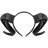 Balinco Schaf Bock Hörner Kostüm, Schafbock Haarreif, Widder Geweih, Teufelshörner Schwarz, Teufel Outfit, Dämon Halloween, Karneval, Fasching, Gothic Cosplay