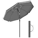 SONGMICS Sonnenschirm 160 cm, Sonnenschutz, UPF 50+, Strandschirm, beidseitig um 30° knickbar, höhenverstellbar, mit Tragetasche, für Balkon, Garten, Terrasse, Strand, ohne Ständer, grau GPU060G01