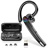 Bluetooth Headset V5.4, Wireless Freisprech Telefon mit CVC 8.0/ENC Dual Mic, APTX, Mute Zwei-Geräte-Verbindung Headset Handy, 115 Std, USB-Adapter Freisprech mit Ladebox für Business/Trucker