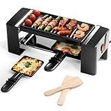 Mini Raclette Grill für 2 Personen Tischgrill mit 2 Raclette Pfännchen ideal für Raclette Käse Fleisch und Gemüse kompakter elektrischer Grill inklusive 2 Holzspatel 350W