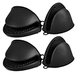 AUAUY 2 Paar Silikon Ofenhandschuhe Verdicken, Mini-Ofenhandschuh Anti-Rutsch Hitzebeständige Silikon Topflappen, Mini Ofen Mitts, wasserdichte Topfhandschuhe zum Backen Kochen BBQ Grillen (Schwarz)