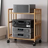 HiFi-Regal aus Holz mit Rollen, 4-stöckiger Entertainment-Ständer für Lautsprecher und AV-Medien, einfache Mobilität und platzsparende Lösung