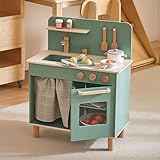 Giant Bean Spielküche Kinderküche Holz Kinder Küche mit Waschbecken, Ofen, Kochgeschirrzubehör und Stauraum, Geschenk für Mädchen Jungen 2 3 4 5
