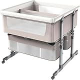 FairyHover Beistellbett Baby Zwillinge,Convertible Babybett für Co-Sleeping,Babys Reisebett Mit Matratze, 6 Höhenverstellbar Stubenwagen Baby mit Rollen,Faltbar Kinderbett von 1 bis 36 Monaten