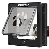 Wordcam XL Katzentürklappe, Starke Katzentür für Innen- und Außentüren, 4-Wege-Verriegelung, Haustiertür für bis zu 11,3 kg Katzen, Kätzchen, Hunde, einfache Installation, wetterfest (schwarz)