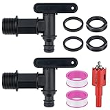 2 STK Auslaufhahn für Regentonne, Kunststoff Wasserhahn für Regentonne, Regeneimer-Auslaufhahn, Regentonnenhähne Regenfass Adapter mit Dichtung und Lochöffner für Heim Garten Wassertank Anschlüsse