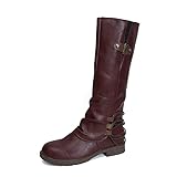 Winterschuhe für Damen, UK-Länge, kniehohe Passform, Westernstiefel, Outdoor, Schnee, Oktoberfest, Wandern, Biker, Reiten, Sneaker, wein, 38.5 EU