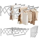 OUUTMEE Wand Wäscheständer Edelstahl Wandtrockner Ausziehbar, Vorderer und hinterer Teleskopbereich: 12~56cm, mit Sieben Zugstangen Tragfähigkeit 25kg (Silber)