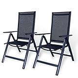 CCLIFE Gartenstühle Alu 2er Set,Gartenstuhl Hochlehner Klappbar, Balkonstühle 7-Fach Verstellbar bis 150kg Dunkelgrau, Modell:RelaxPro,CushHom